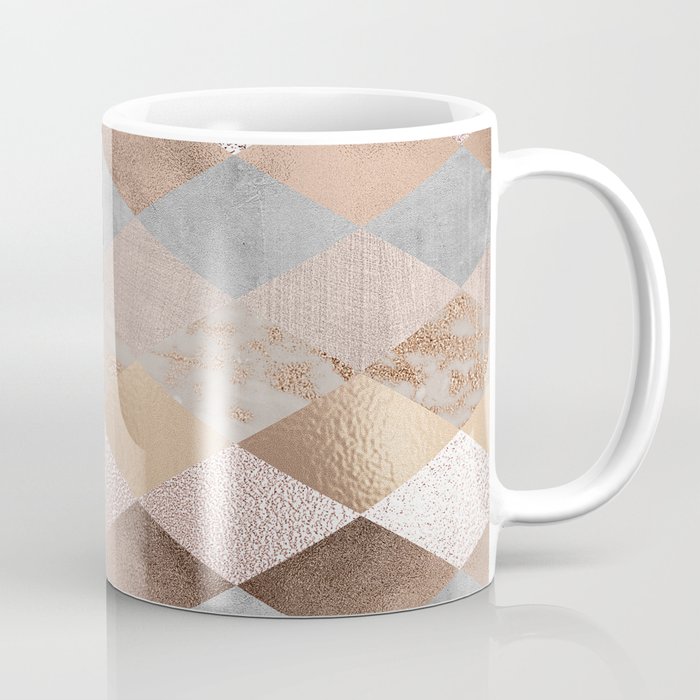 Copper and Blush Rose Gold Marble Argyle Coffee Mug