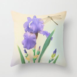 Wild Iris and Dragonfly Throw Pillow