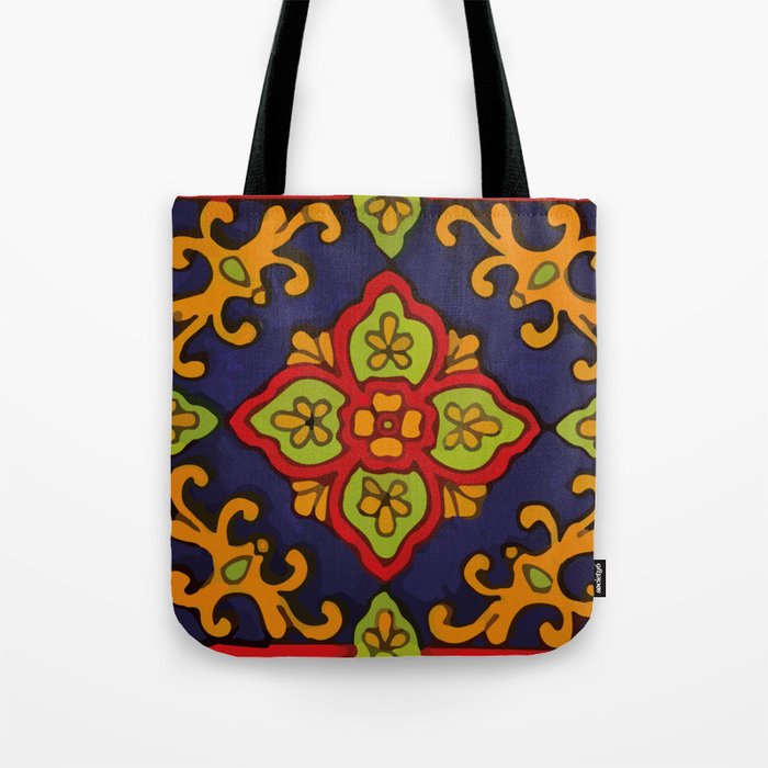 Bouquet baroque traditional hand painted mexican tile Tote Bag