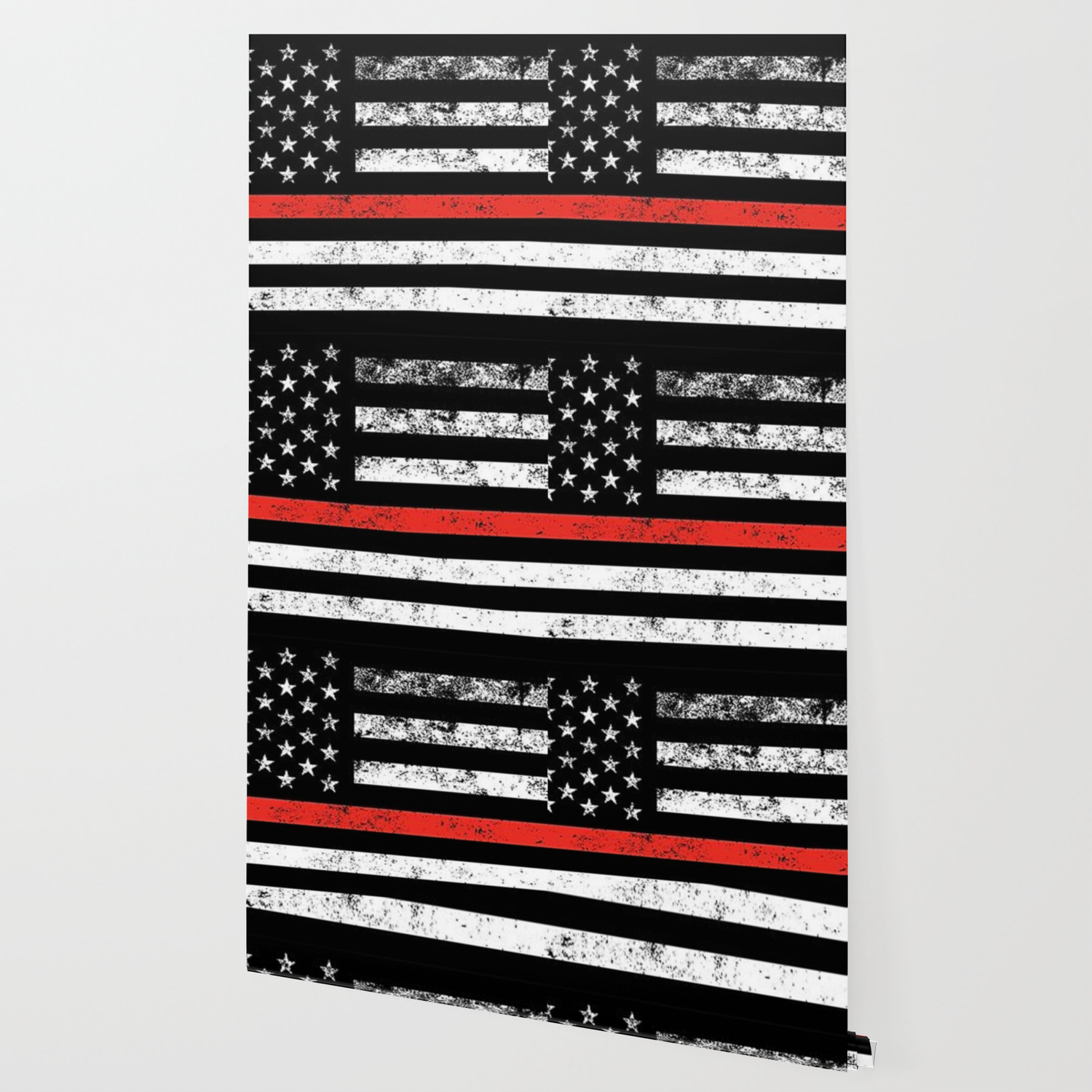 Firefighter Red Line American Flag Wallpaper By Vintageartstore