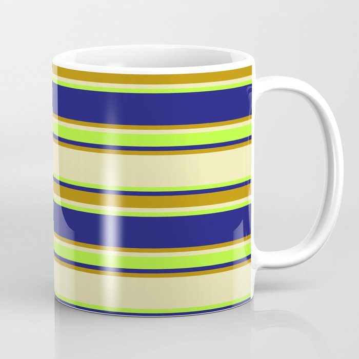 Pale Goldenrod, Light Green, Midnight Blue & Dark Goldenrod Colored Lined/Striped Pattern Coffee Mug