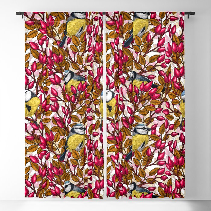 Birds and dog rose hips Blackout Curtain