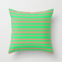 [ Thumbnail: Green and Dark Salmon Colored Lined Pattern Throw Pillow ]