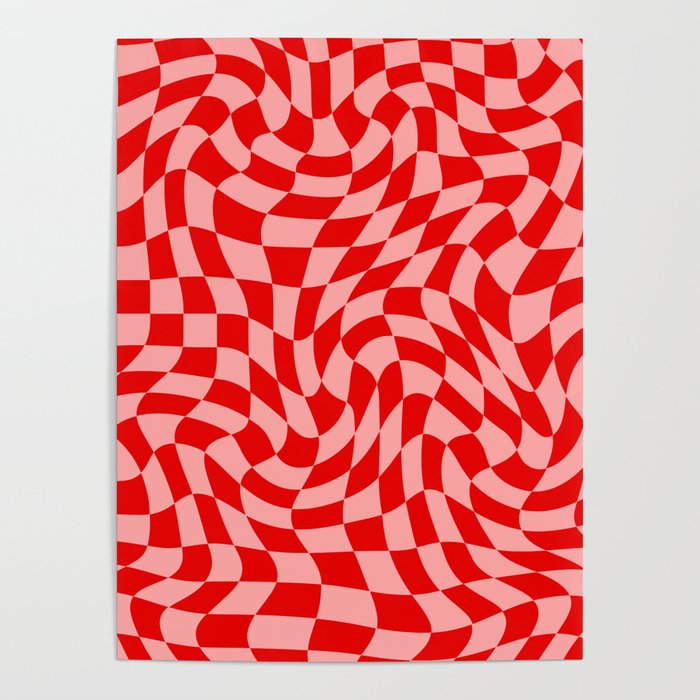 Pink and Red Wavy Checkered Print - Softroom Poster