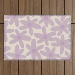 Daisy Time Retro Floral Pattern in Soft Lavender and Cream Outdoor Rug