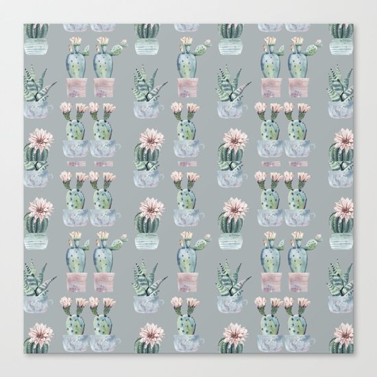 Potted Cactus Plants Gray Canvas Print