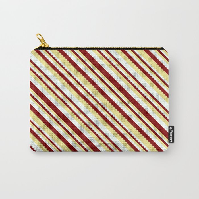 Maroon, Tan, and Mint Cream Colored Stripes Pattern Carry-All Pouch