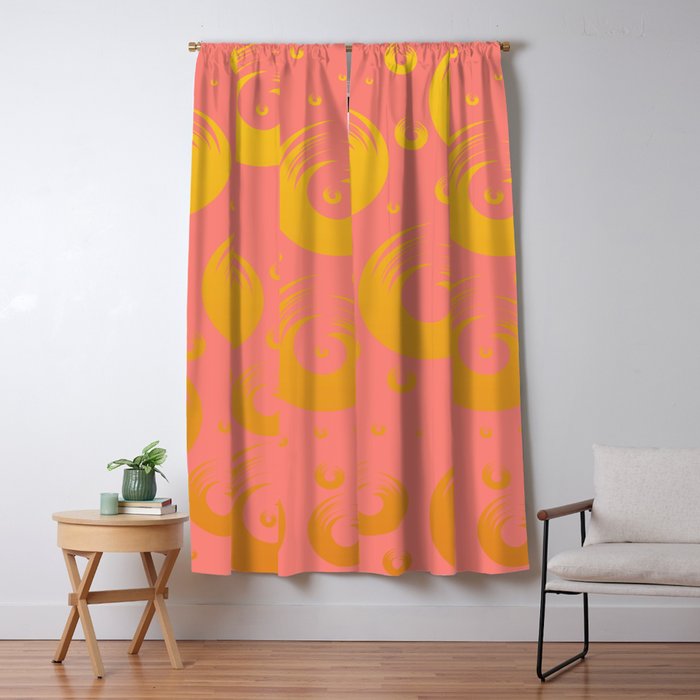 Golden Yellow Swirls Geometric Abstract On Coral Pink Blackout