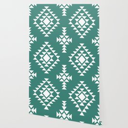 Green Blue and White Native American Tribal Pattern Wallpaper