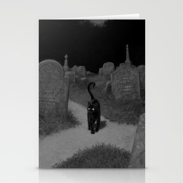 Black Cat On The Cemetry Stationery Cards