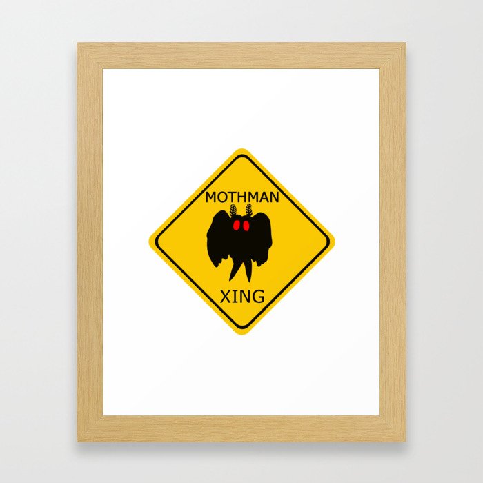 Mothman crossing sign with red eyes Framed Art Print