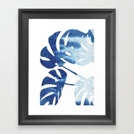 Navy Blue Tropical Leaf Framed Art Print