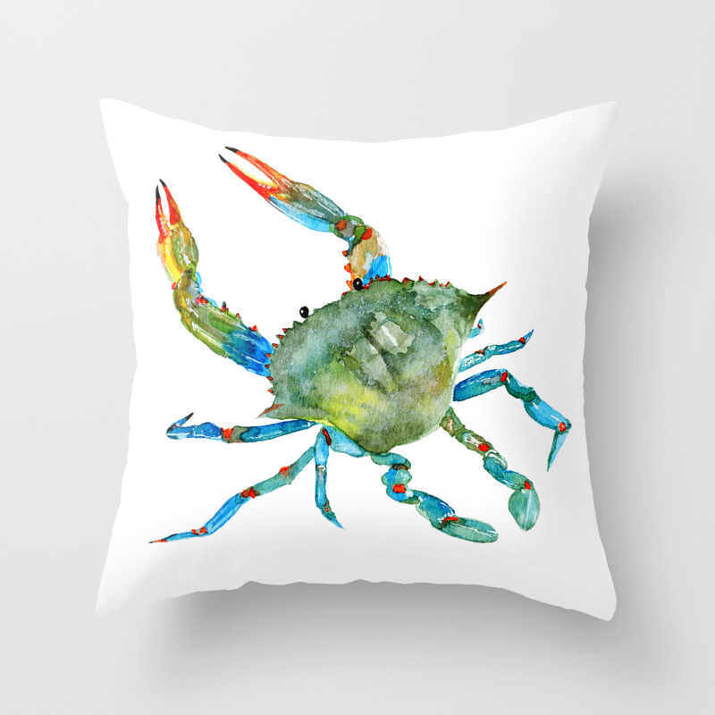 Watercolor Atlantic Blue Crab Throw Pillow By Artumeprints Society6