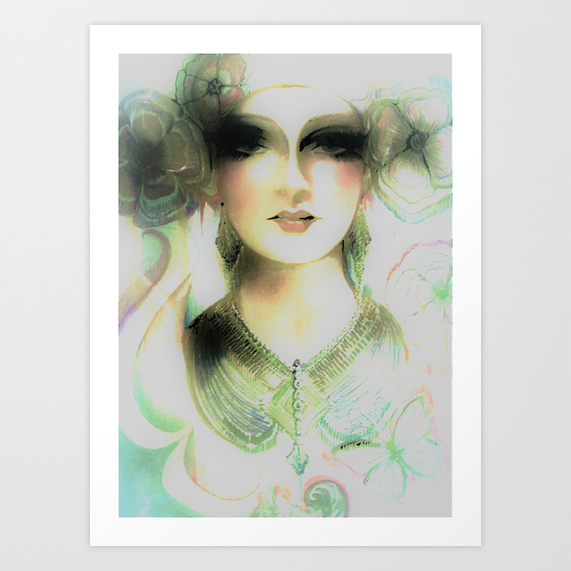 Download Fashion Model Vintage 70s Drawing Floral Lady Bohemian Woman Art Print By Jacquline8689 Society6