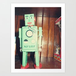 green robot! ~ mid century atomic tin toy Art Print
