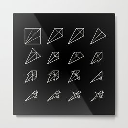 Origami Bird - Step by Step (White) Metal Print