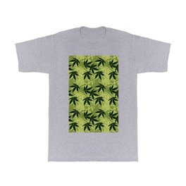 Halftone Grunge Cannabis Leaf Repeating Print T Shirt
