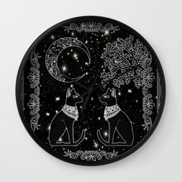 Tarot "The Moon" - silver- cat version Wall Clock
