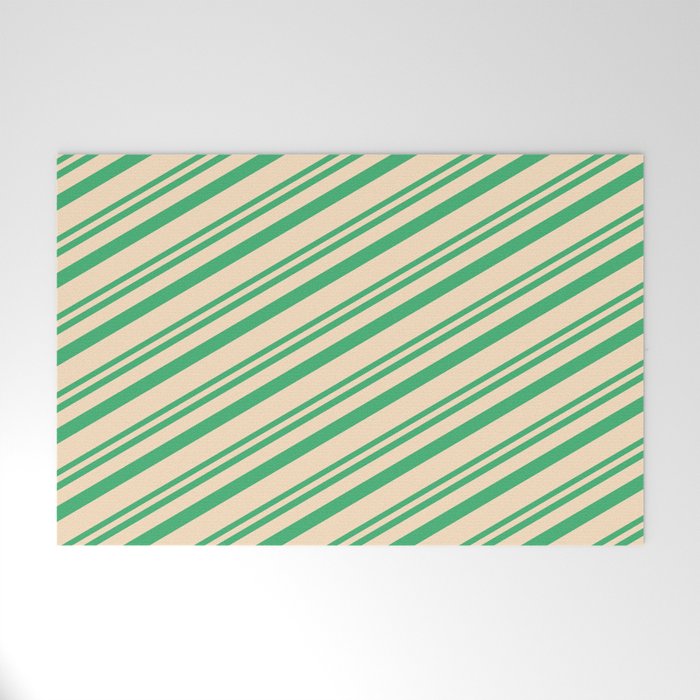 Sea Green & Bisque Colored Lines/Stripes Pattern Welcome Mat