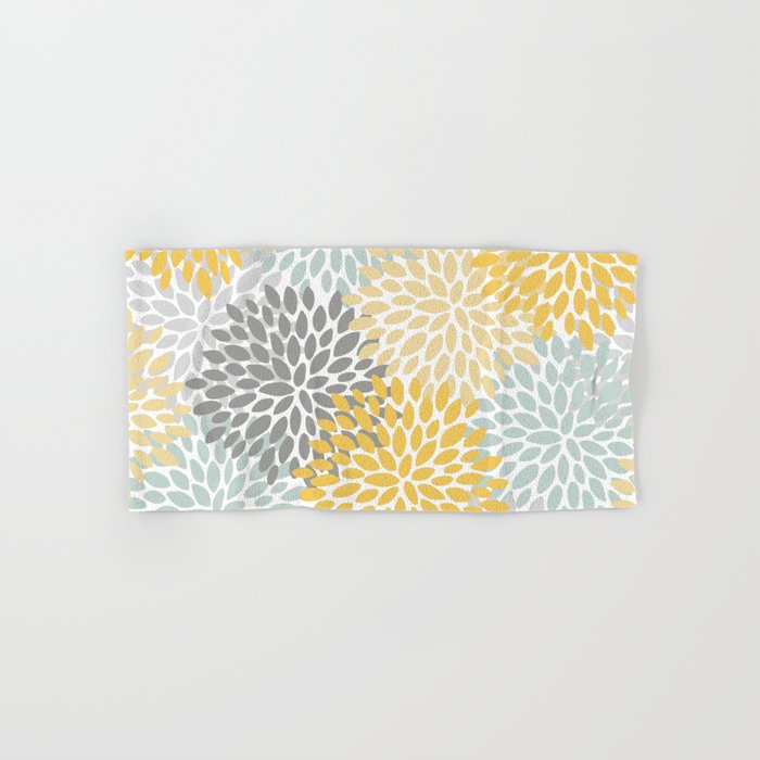 Floral Pattern Yellow Pale Aqua And Gray Hand Bath Towel By Meganmorrisart Society6