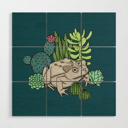 Toad with Succulents - Dark Turquoise Wood Wall Art
