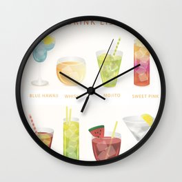 Summer Cocktails 7 Wall Clock | Minimalist, Cold, Illustration, Digital, Ocean, Umbrella, Graphicdesign, Leaves, Coctails, Sea 