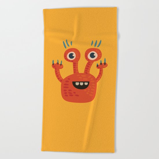 Funny Orange Happy Creature Beach Towel