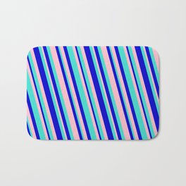 [ Thumbnail: Turquoise, Blue, and Pink Colored Lined/Striped Pattern Bath Mat ]