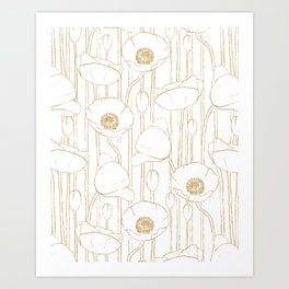Poppies Field White and Gold Poppy Art Print