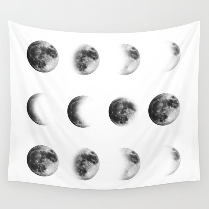 Moon Phases | Watercolor Painting | Black and White Wall Tapestry
