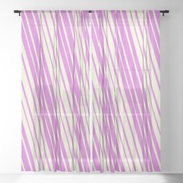[ Thumbnail: Orchid & Beige Colored Lined/Striped Pattern Sheer Curtain ]