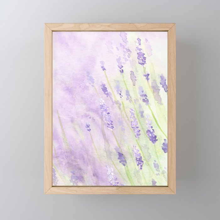 Summer Dream Garden Lavender Watercolor Painting Framed Mini Art Print