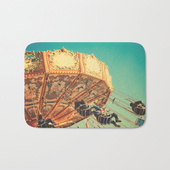 Vintage Chain Swing Ride on Blue Sky Bath Mat