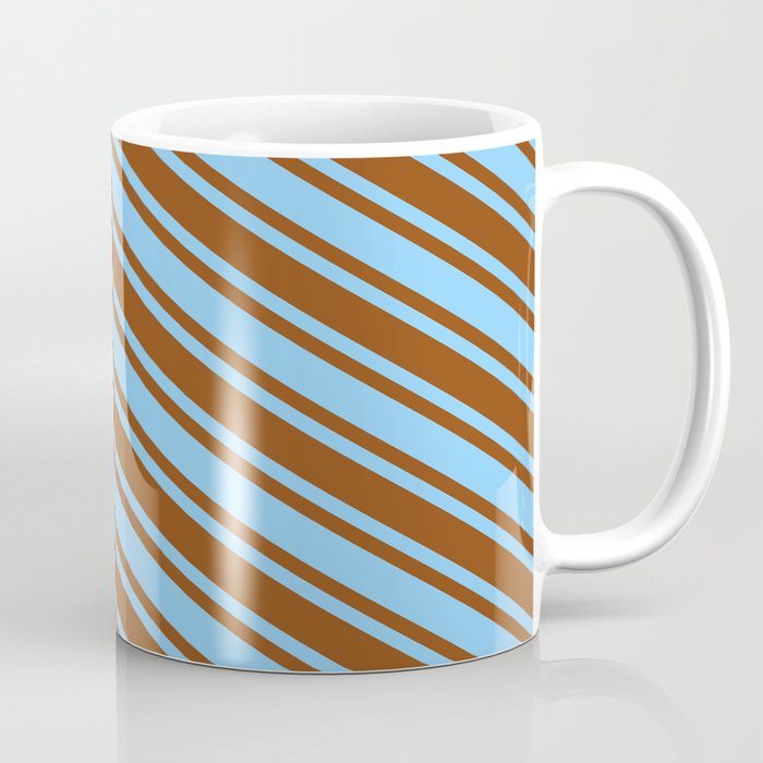 Light Sky Blue & Brown Colored Lined/Striped Pattern Coffee Mug