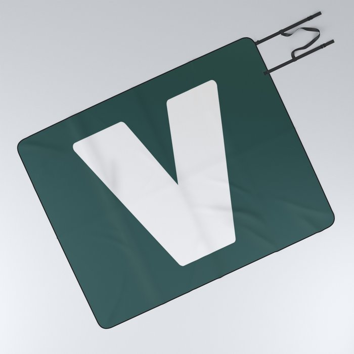 V (White & Dark Green Letter) Picnic Blanket