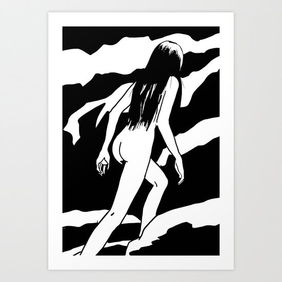 Nude ascending cliff Art Print