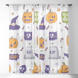 Halloween Seamless Pattern Sheer Curtain