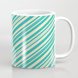 [ Thumbnail: Bisque and Light Sea Green Colored Pattern of Stripes Coffee Mug ]