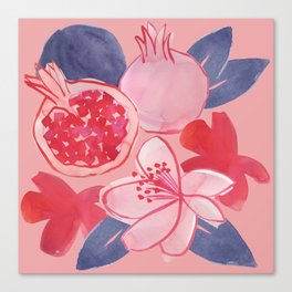 Pomegranate watercolor retro pink and blue Canvas Print