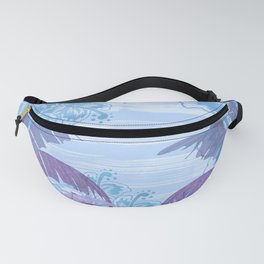 Polynesian Palm Trees And Hibiscus Blue Haze Abstract Fanny Pack