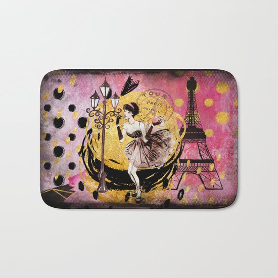 Beautiful fashion girl in Paris- Shopping at the Eiffel-Tower on #Society6 Bath Mat
