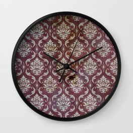 Vintage Antique Eggplant-Colored Wallpaper Pattern Wall Clock
