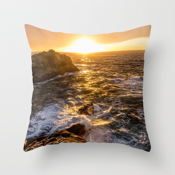 In Waves - Waves Crashing Into Rocks at Sunset In Big Sur Throw Pillow