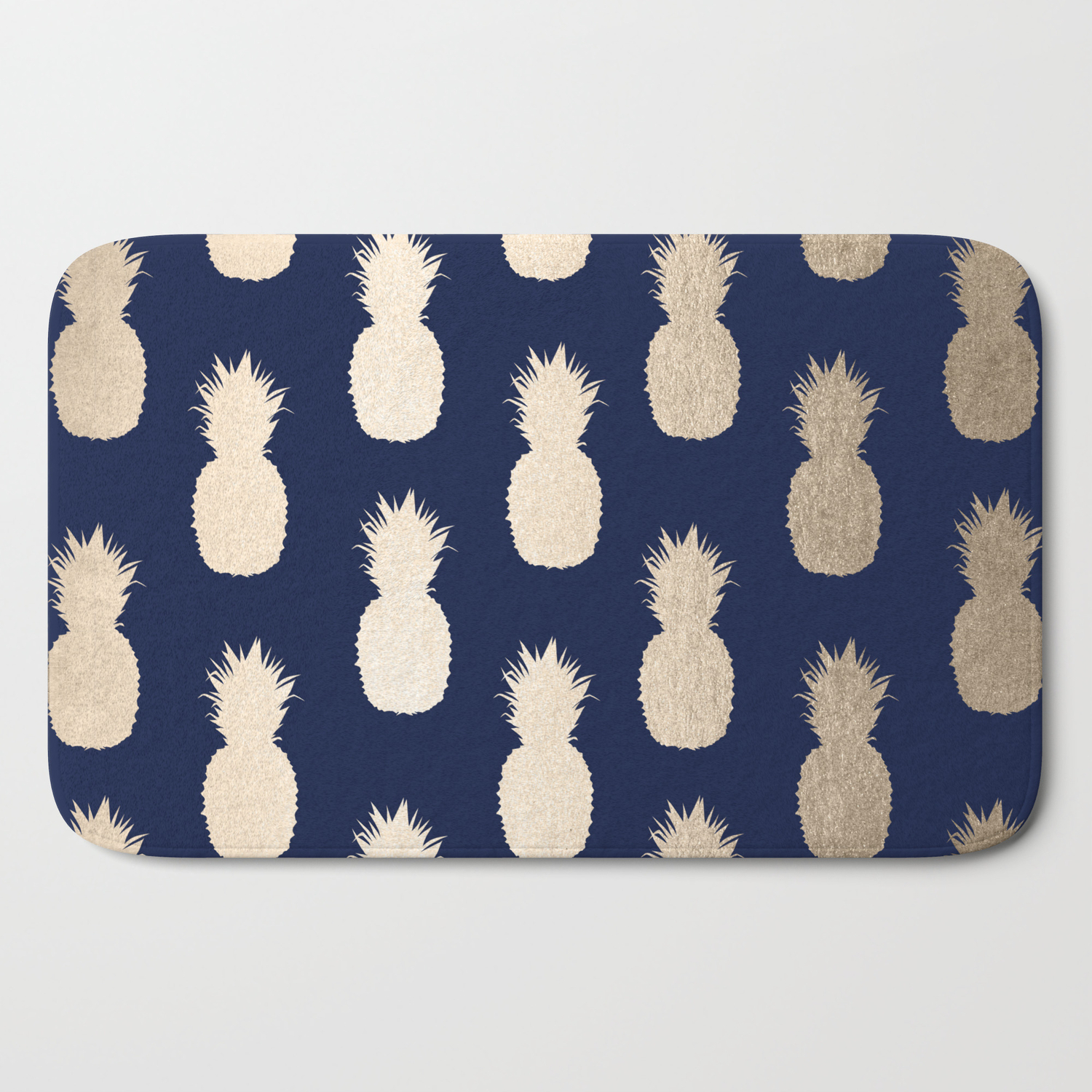 navy and white bath mat