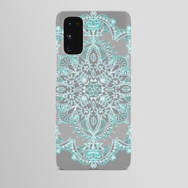 Teal and Aqua Lace Mandala on Grey Android Case