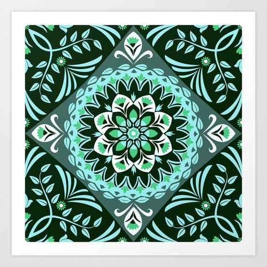 Elegant Turquoise Floral Fractal Art Print