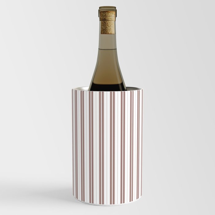 Branch Brown and White Narrow Vertical Vintage Provincial French Chateau Ticking Stripe Wine Chiller