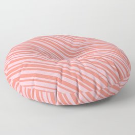 [ Thumbnail: Salmon and Pink Colored Lined Pattern Floor Pillow ]