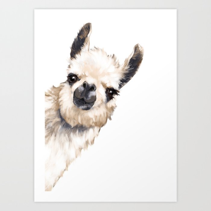 Sneaky Llama White Art Print