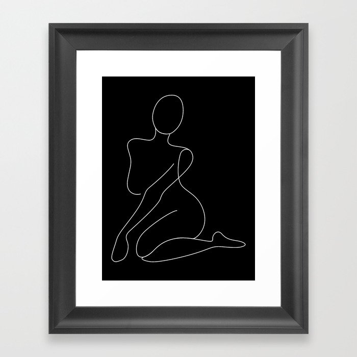 Nude Curve in black / Line drawing of a woman’s naked body shape Framed Art Print